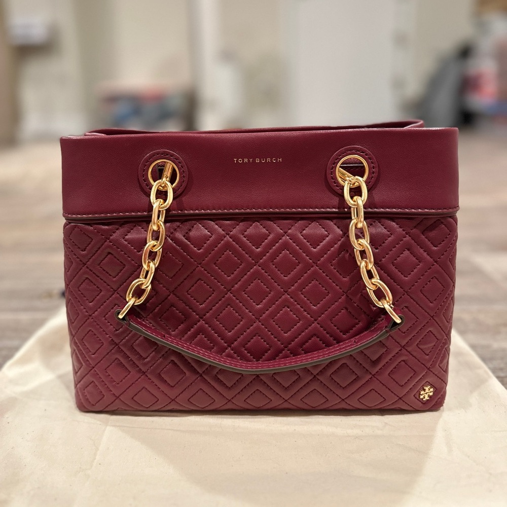 NWOT Tory Burch Quilted Burgundy Leather Fleming Bag